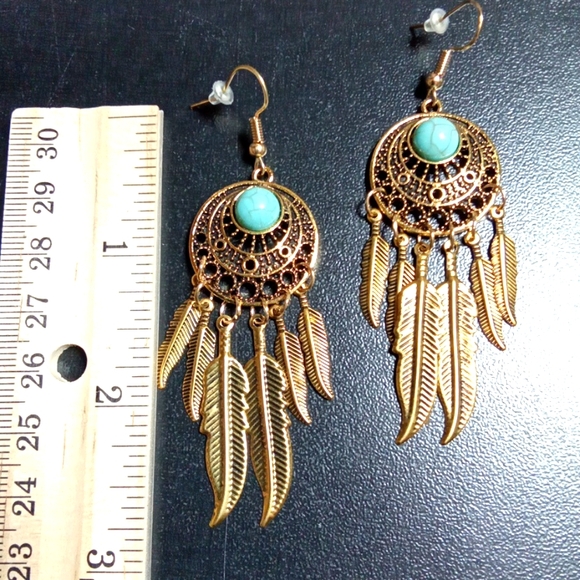 Boho Breeze Feather Drop Earrings - Picture 6 of 7